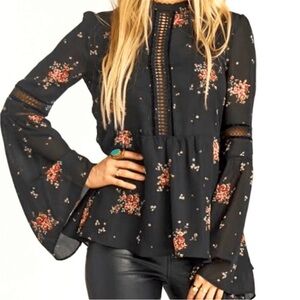 SHOW ME YOUR MUMU Lafayette Top Dancing Floral Long Sleeve Black Blouse Small